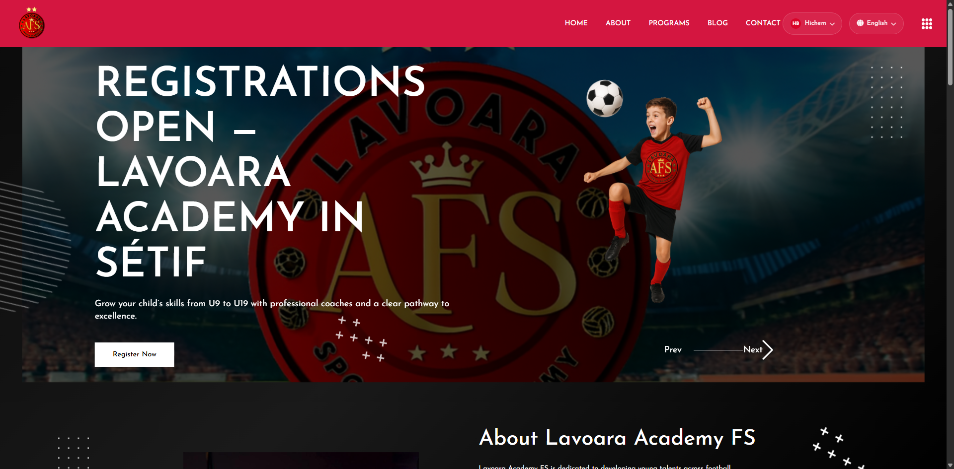 Site web avec réservation pour Lavoara Academy FS